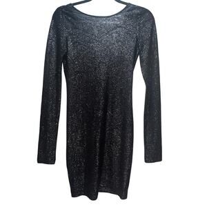 BCBG Open Back Dress, Long Sleeve Metallic Bodycon Mini Dress, Womens XXS